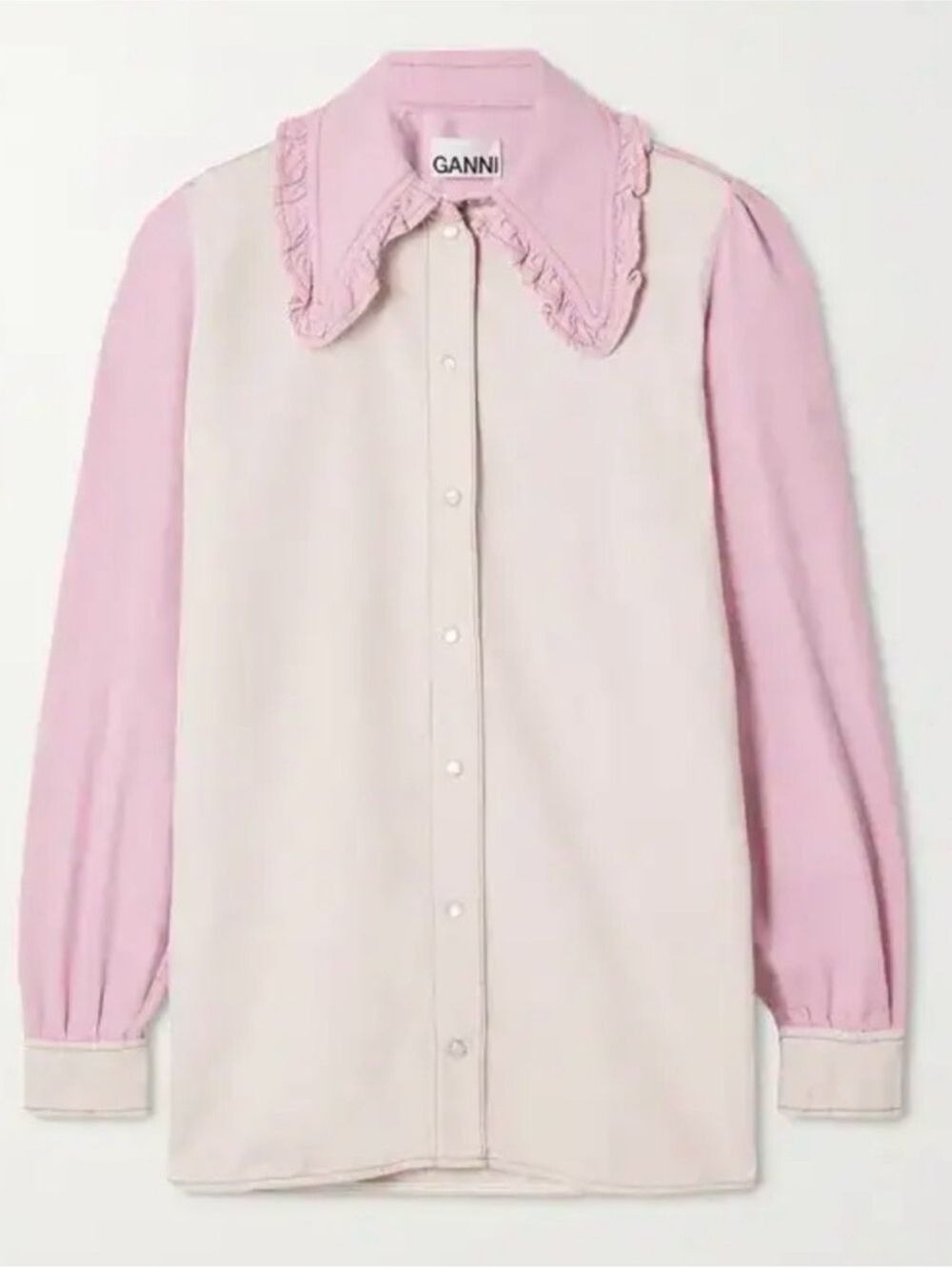 Ganni Ruffled Two-Tone Organic Denim Shirt